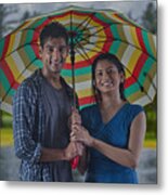 Portrait Of Couple With Umbrella Metal Print