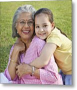 Portrait Of Grandmother And Granddaughter Smiling Metal Print