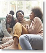 Portrait Of Happy Woman Embracing Girls At Home Metal Print
