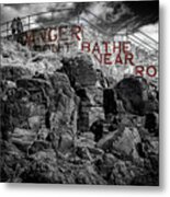 Portstewart - Danger Don't Bathe Near Rocks Metal Print