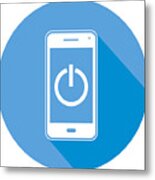 Power Button Smart Phone Round Icon Metal Print