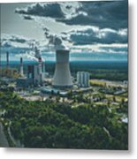 Power Station Under Moody Cloudy Sky Aerial View Toned Image Metal Print