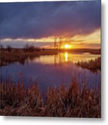 Prairie Pond Pulchritude - Sunset On A Nd Pond In Early Spring Metal Print