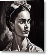 Princess  Frida  Kahlo  Monotype  Print  Realistic  U  Df  Eb  Dd  Bc  De By Asar Studios Metal Print