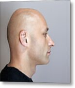 Profile Headshot Of A Bald Man With His Eyes Closed Metal Print