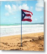 Puerto Rican Flag On The Beach, Pinones, Puerto Rico Metal Print