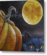 Pumpkin Spice Moon Cat Metal Print