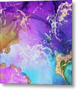 Purple, Blue And Gold Metallic Abstract Watercolor Art Metal Print