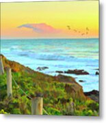 Purple Cloud Sunset Moonstone Beach Watercolor Metal Print