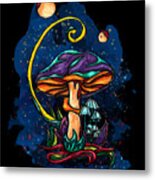 Purple Mushroom By Night, Magic Mushroom Metal Print