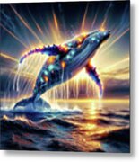 Quantum Leap Of The Neon Whale Metal Print