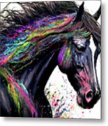 Rainbow Black Stallion Metal Print