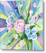 Rainbow Floral Rays Watercolor Flowers Bouquet Metal Print