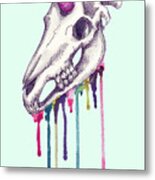 Rainbow Unicorn Skull Metal Print