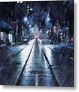 Rainy Night Downtown Metal Print
