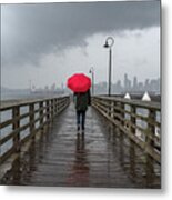 Rainy Seattle And A Red Umbrella Metal Print