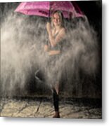 Reagan With Pink Umbrella For Protection From Flour Metal Print