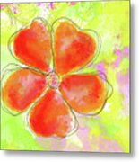 Red Abstract Flower Watercolor Painting Metal Print