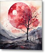 Red And Gray Autumn Impressionist Wall Art Metal Print
