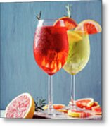 Red And White Aperol Spritz Garnish In Wine Glasses Metal Print