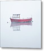 Red Boat In The Mist, Coniston Water Metal Print