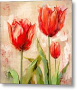 Red Enigma- Red Tulips Paintings Metal Print