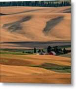 Red Farmhouse In The Wheat Fields Metal Print