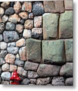 Red Fire Hydrant And Inca Wall Cusco Peru Metal Print