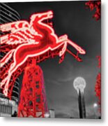 Red Flying Pegasus And Reunion Tower In Dallas Texas Metal Print