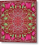 Red On Red Floral Design With Leaves And Diamond Metal Print