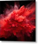 Red Powder Explosion On Black Background. Freeze Motion Of Red Dust Particles Splash. Metal Print