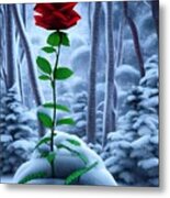 Red Rose In The Snow Metal Print