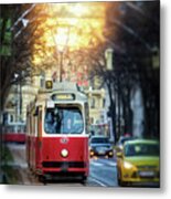 Red Streetcar Vienna Austria Metal Print