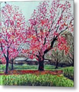 Red Trees In Regents Park London Uk Metal Print