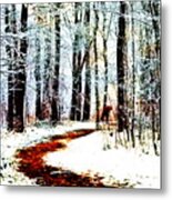Red Umbrella In The Forest Metal Print