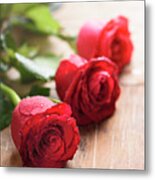 Red Valentines Roses Closeup Metal Print