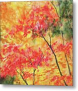 Red Yellow Green Autumn Trees Watercolor Metal Print