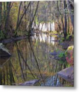 Reflections In The River In The Middle Of Autumn Metal Print