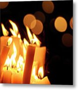 Religious Candles In Front Of Bokeh Light Metal Print