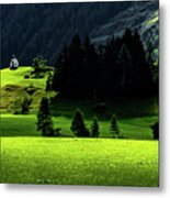 Remote Chapel In Rural Landscape At Mountain Grossvenediger In Tirol In Austria Metal Print