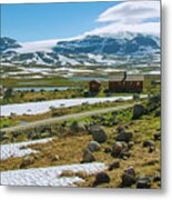 Remote Norwegian Cabins In The Mountain Pass Metal Print