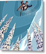 Retro Ski Jumper Heli Ski Metal Print