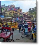 Richshaws In The Streets Of Delhi Metal Print
