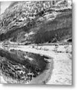 Right Panel 3 Of 3 - Maroon Bells Mountain Landscape Panoramic Bw - Aspen Colorado Metal Print