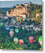 Rocamadour Midi-pyrenees France Hot Air Balloons Metal Print