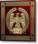 Roman Empire - Gold Imperial Eagle Over Red Velvet Metal Print