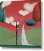 Romantic Bride and Groom Standing Face to Face Metal Print