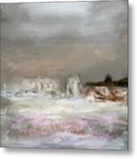 Rough See Abstract Painting Of Waves And Rocks Metal Print