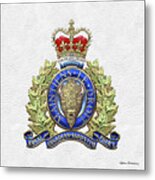 Royal Canadian Mounted Police -  R C M P  Badge Over White Leather Metal Print