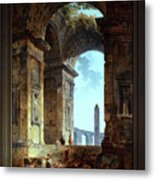 Ruins With An Obelisk In The Distance Fine Art Old Masters Reproduction Metal Print